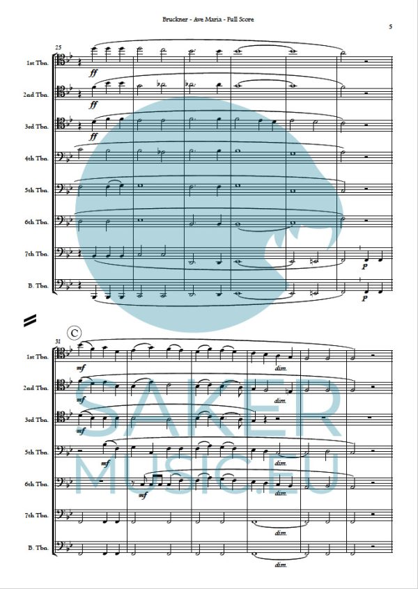 Anton Bruckner: Ave Maria for trombone ensemble. Sheet music product sample image 1