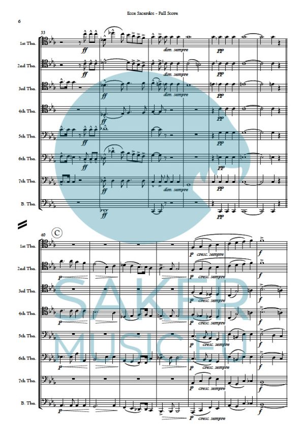 Anton Bruckner: Ecce Sacerdos for trombone ensemble Sheet music product sample image 1
