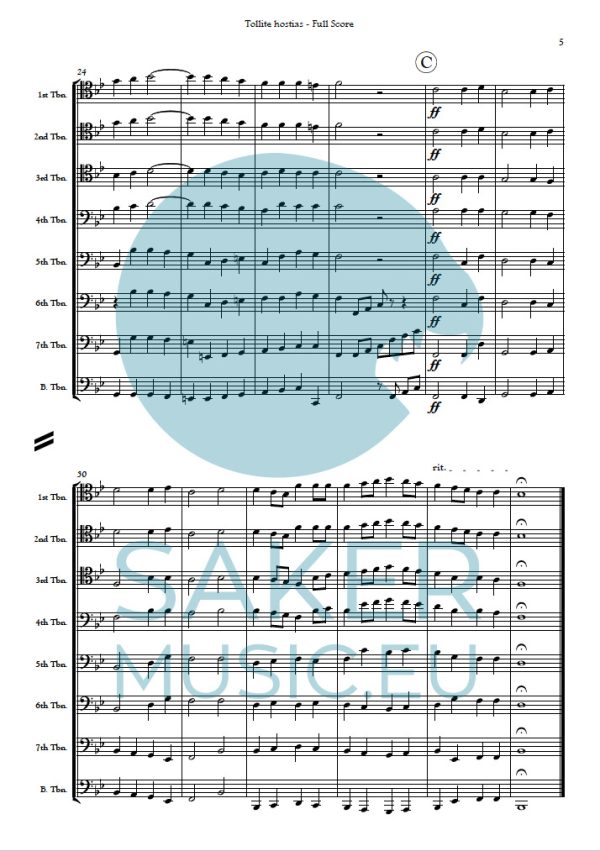 Camille Saint Saens: Tollite hostias from Christmas Oratorio for trombone ensemble. Sheet music product sample image