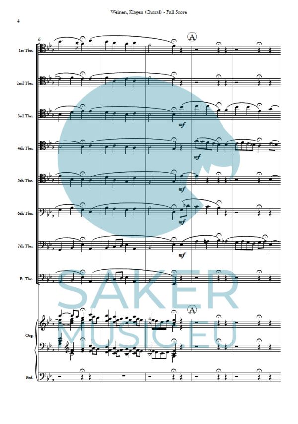 Franz Liszt: Weinen Klagen Sorgen Zagen Choral for trombone ensemble sheet music product sample image 1