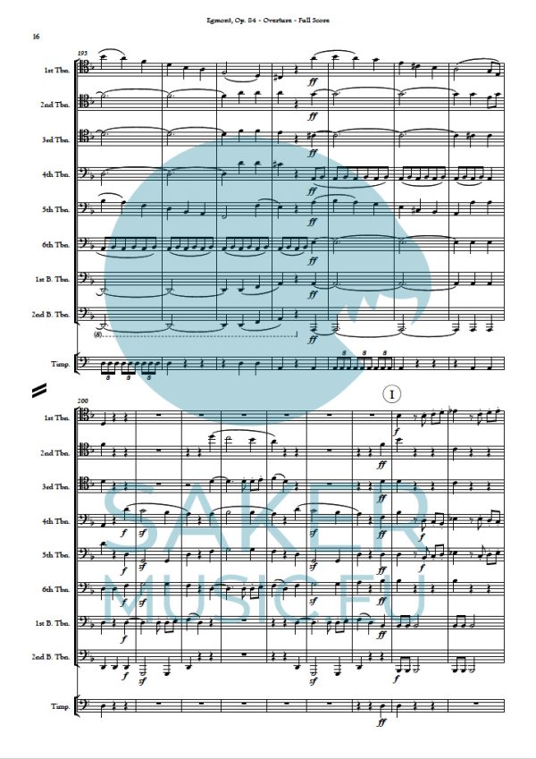Ludwig van Beethoven: Egmont Op. 84 Overture for trombone ensemble. Sheet music product sample image 1