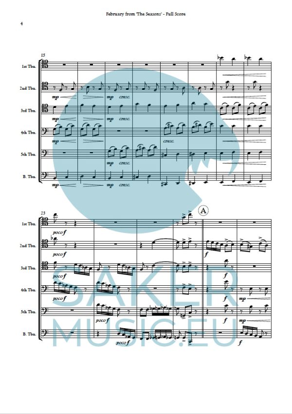 Tchaikovsky: February from The Seasons for trombone sextet sheet music product sample image 1