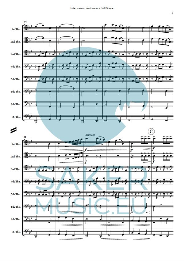 P. Mascagni: Intermezzo sinfonico from Cavalleria rusticana for trombone ensemble. Sheet music product sample image 2