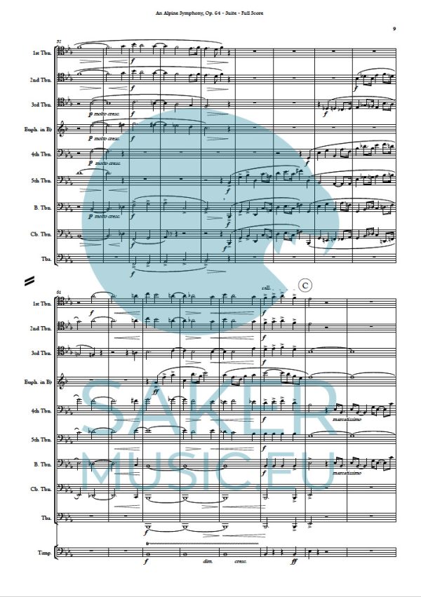 Richard Strauss: An Alpine Symphony Suite for trombone ensemble. Sheet music product sample image 2. Szeged Trombone Ensemble Series.