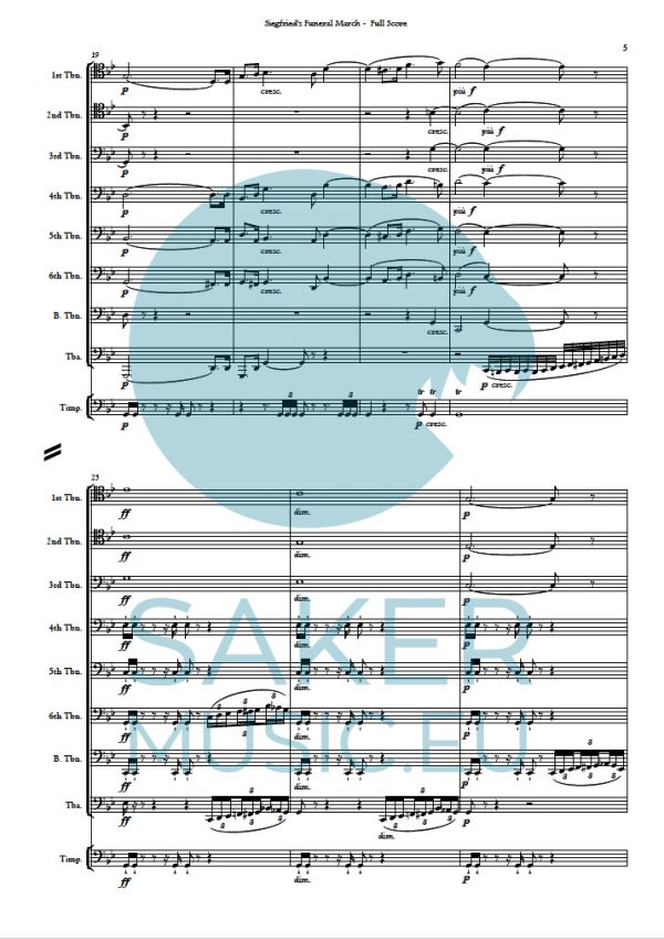 Richard Wagner: Siegfried's Funeral March from The Twilight of the Gods (götterdämmerung) for trombone ensemble sheet music product sample page 1
