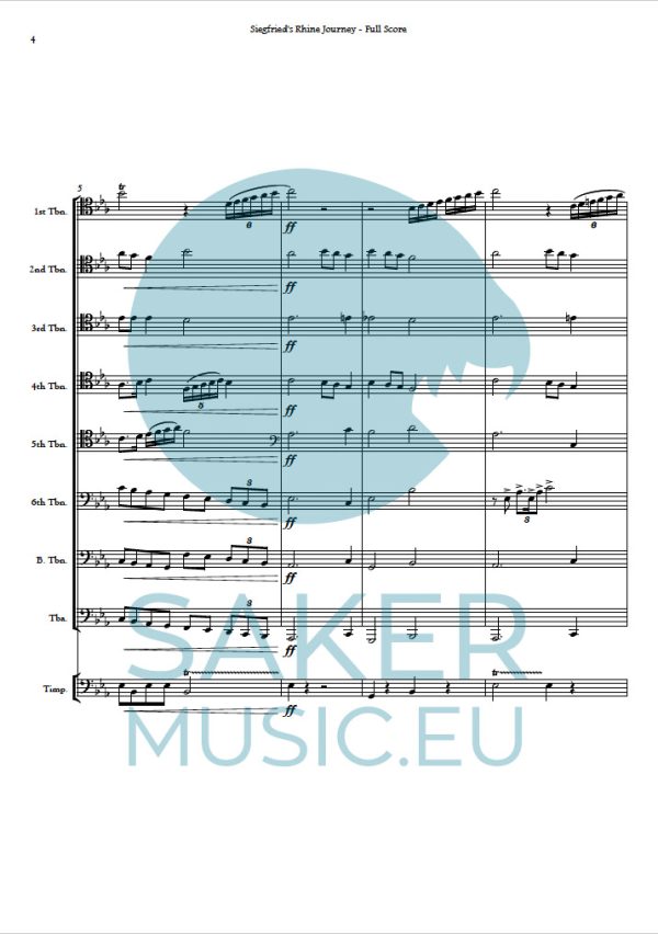 Richard Wagner: Siegfried's Rhine Journey from The Twilight of the Gods for trombone ensemble sheet music product sample image 1