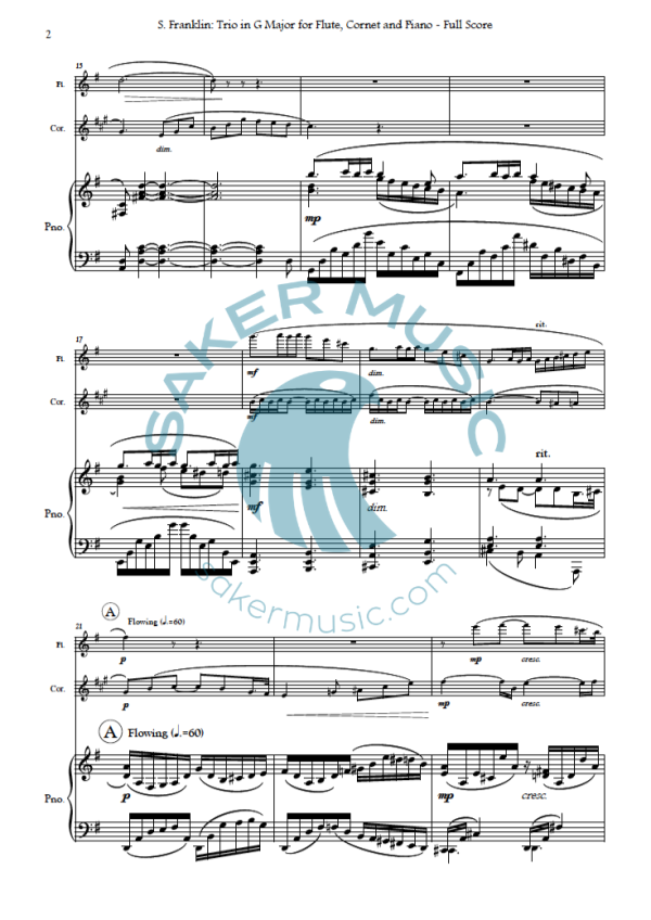Steven Franklin: Trio in G major for flute cornet and piano sheet music product sample image 2