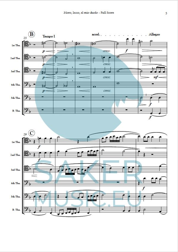 C. Gesualdo Moro lasso sheet music for trombone sextet 1