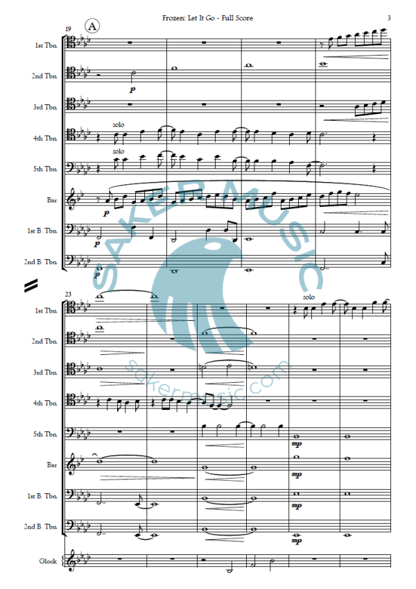 Disney Frozen: Let it go for trombone ensemble and drum set sheet music sample image 1