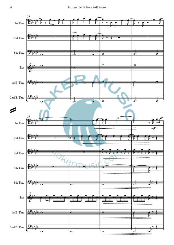 Disney Frozen: Let it go for trombone ensemble and drum set sheet music sample image 2