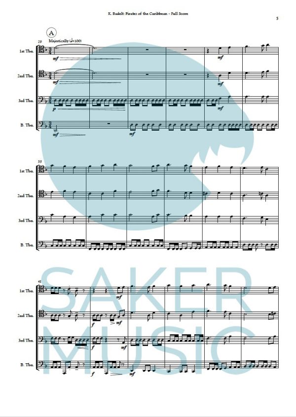 Full Score Pirates of the Caribbean for trombone quartet sheet music 2