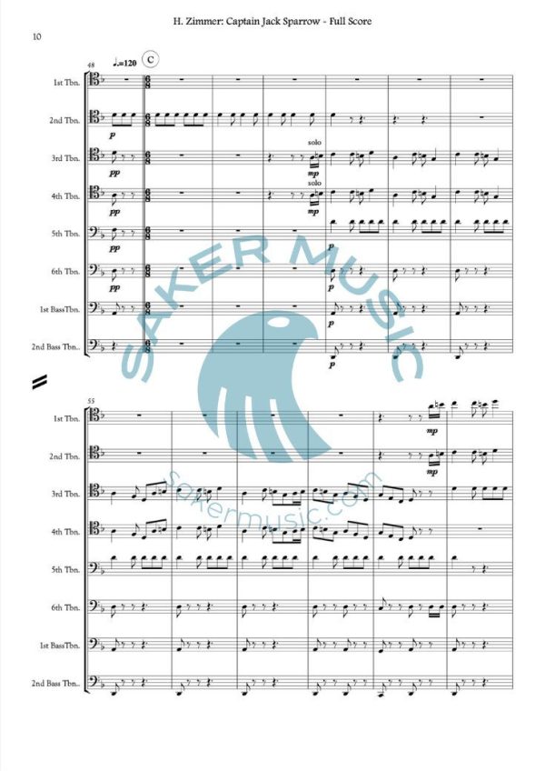 Hans Zimmer Captain Jack Sparrow for trombone ensemble sample page 1