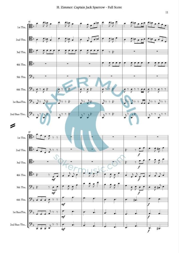 Hans Zimmer Captain Jack Sparrow for trombone ensemble sample page 2