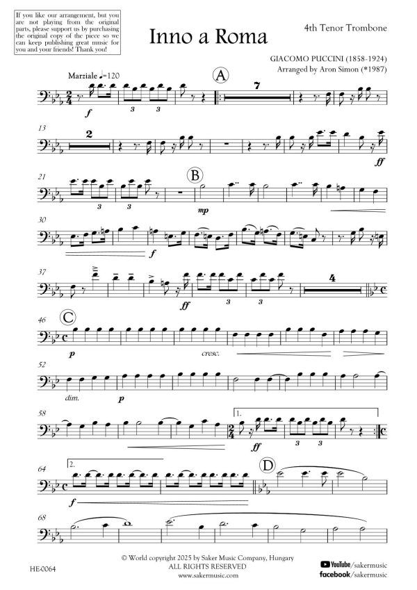 Giacomo Puccini Inno a Roma for trombone ensemble 1 Giacomo Puccini Inno a Roma for trombone ensemble
