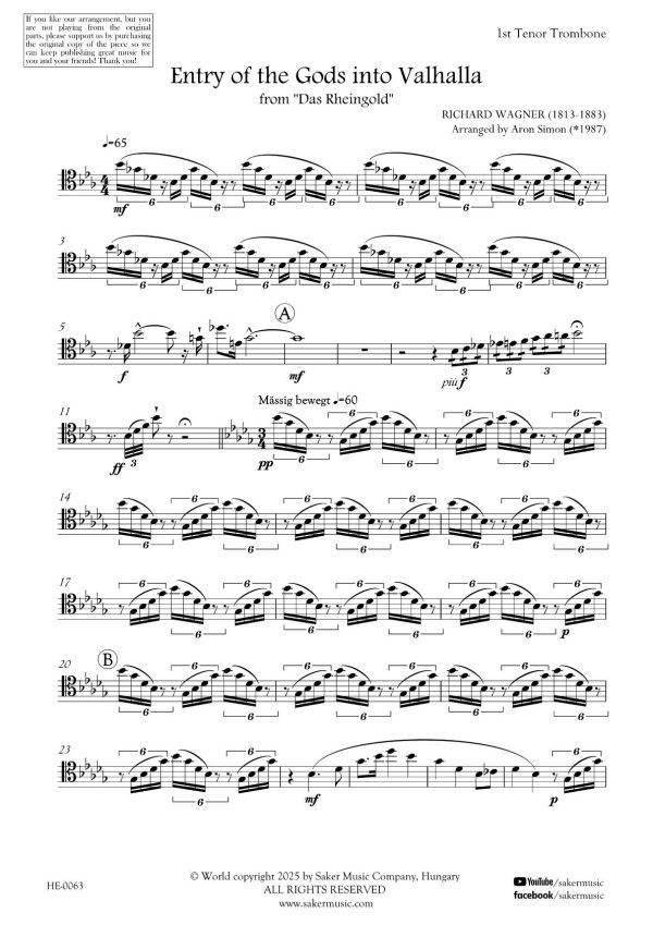 Richard Wagner Entry of the Gods into Valhalla from Das Rheingold tenor trombone 1 Richard Wagner Entry of the Gods into Valhalla from Das Rheingold trombone ensemble